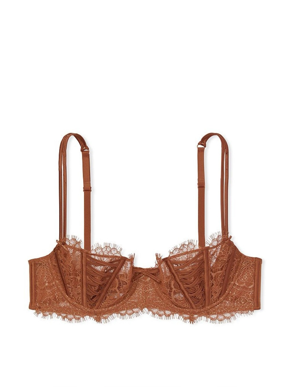 Victoria's Secret Dream Angel Caramel Kiss Brown Lace Corset Unlined Balcony Bra